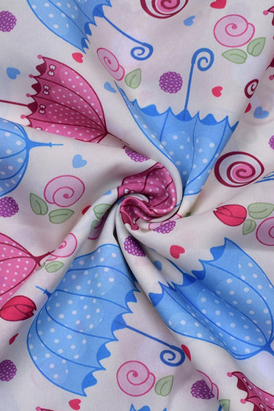 Multi Color Umbrella Print Digital Crepe Fabric