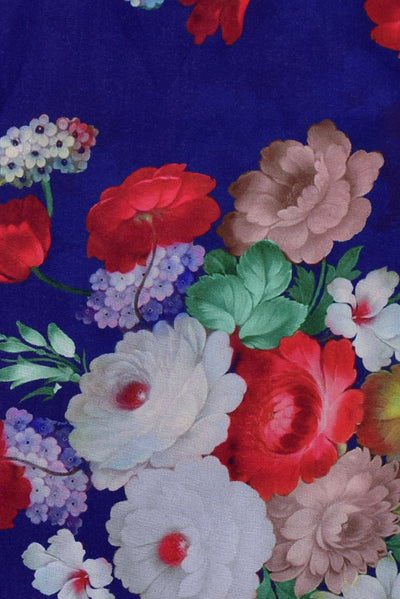 (Cut Piece 0.70 Mtr) Dark Blue Flower Print Digital Crepe Fabric