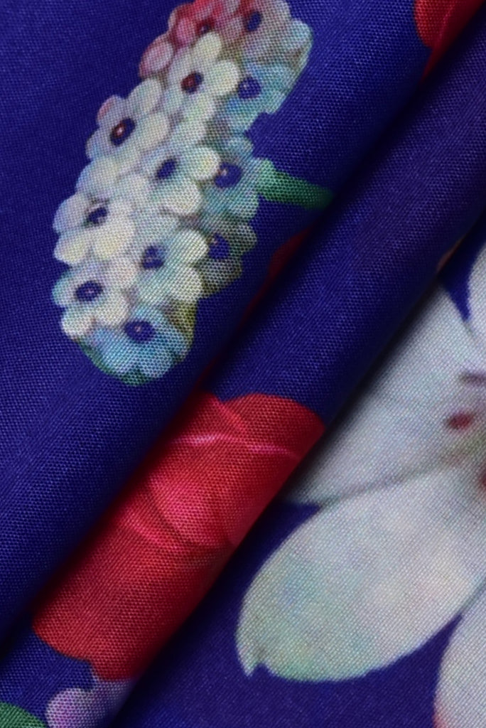 (Cut Piece 0.70 Mtr) Dark Blue Flower Print Digital Crepe Fabric