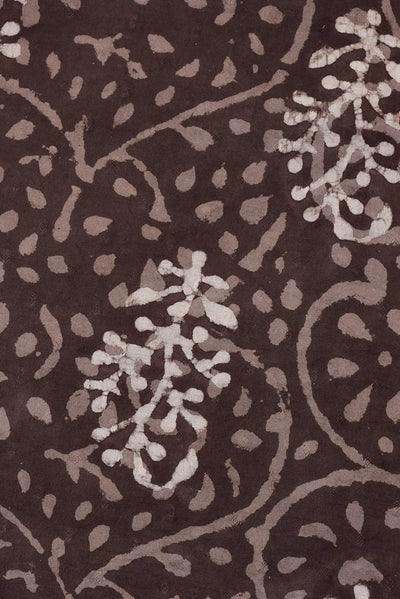 Dark Brown Leaf Print Handblock Cotton Fabric