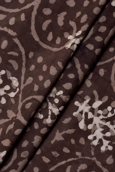 Dark Brown Leaf Print Handblock Cotton Fabric