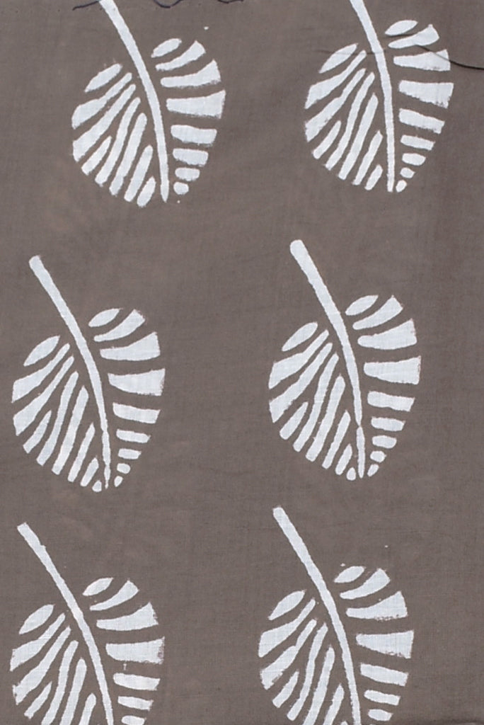 Brown Leaf Print Handblock Cotton Fabric
