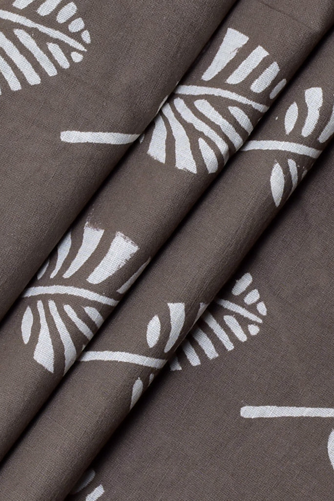 Brown Leaf Print Handblock Cotton Fabric