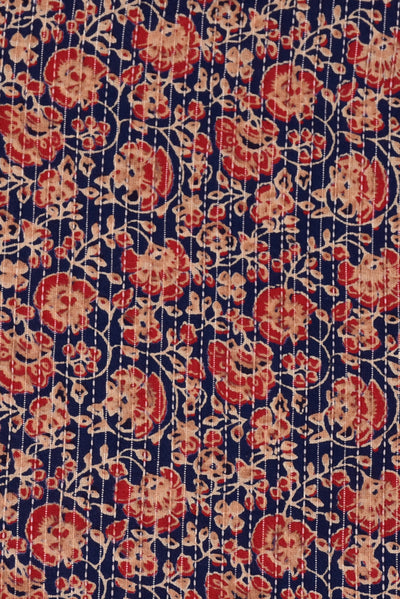 Blue Flower Print Kantha Cotton Fabric