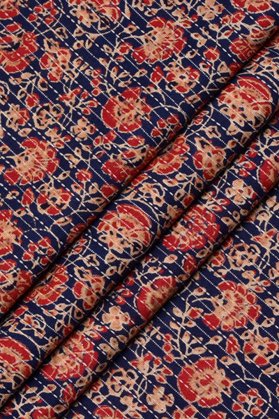 Blue Flower Print Kantha Cotton Fabric