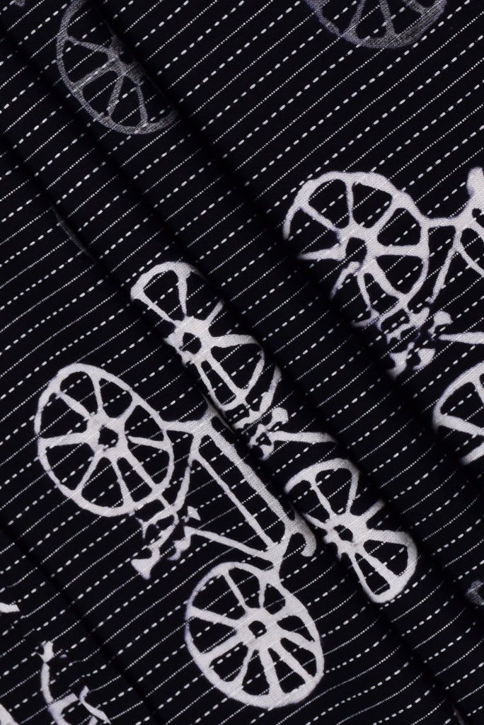 Black Bicycle Print Kantha Cotton Fabric