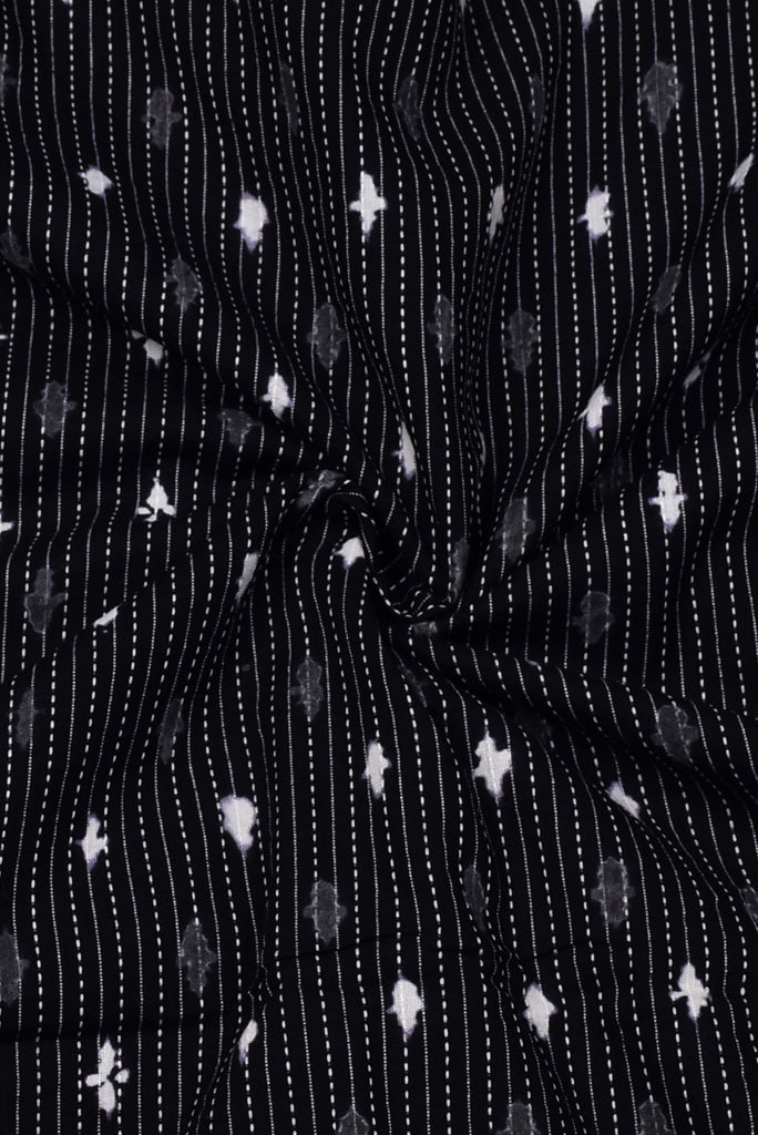 Black Stripes Print Kantha Cotton Fabric