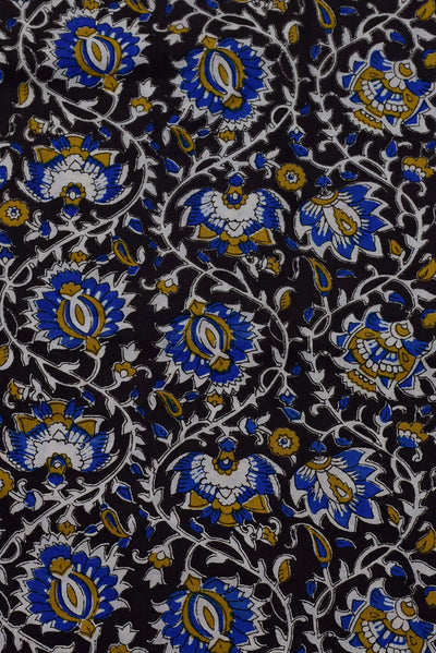 Blue & White Flower Print Handblock Cotton Fabric