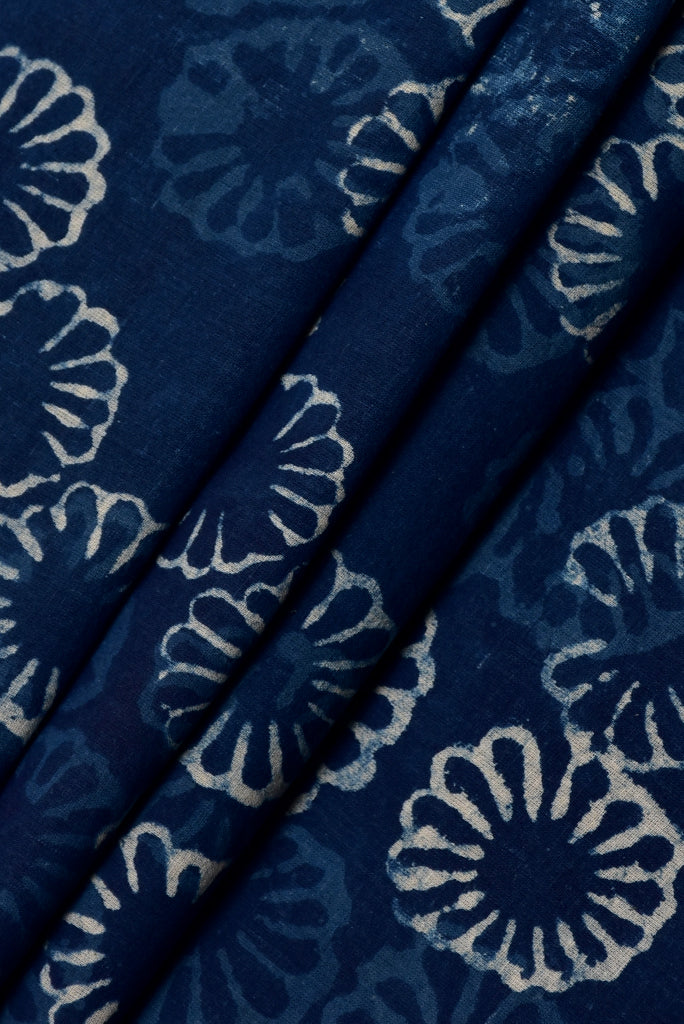 Blue Flower  Flower Print  Indigio Handblock Cotton Fabric