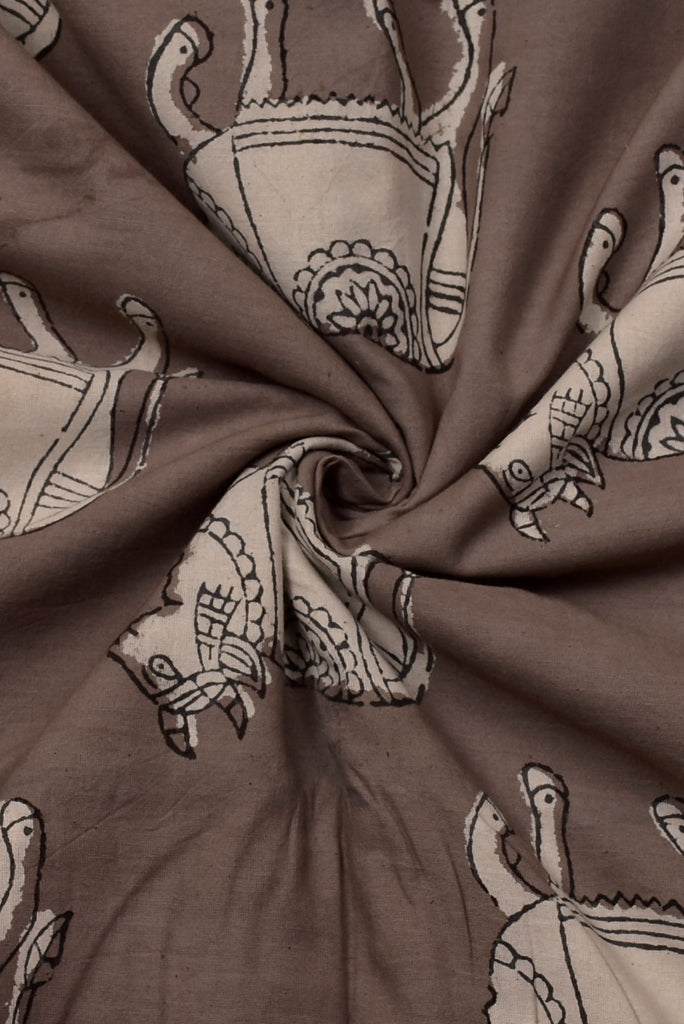 Brown Cow Print Handblock Cotton Fabric
