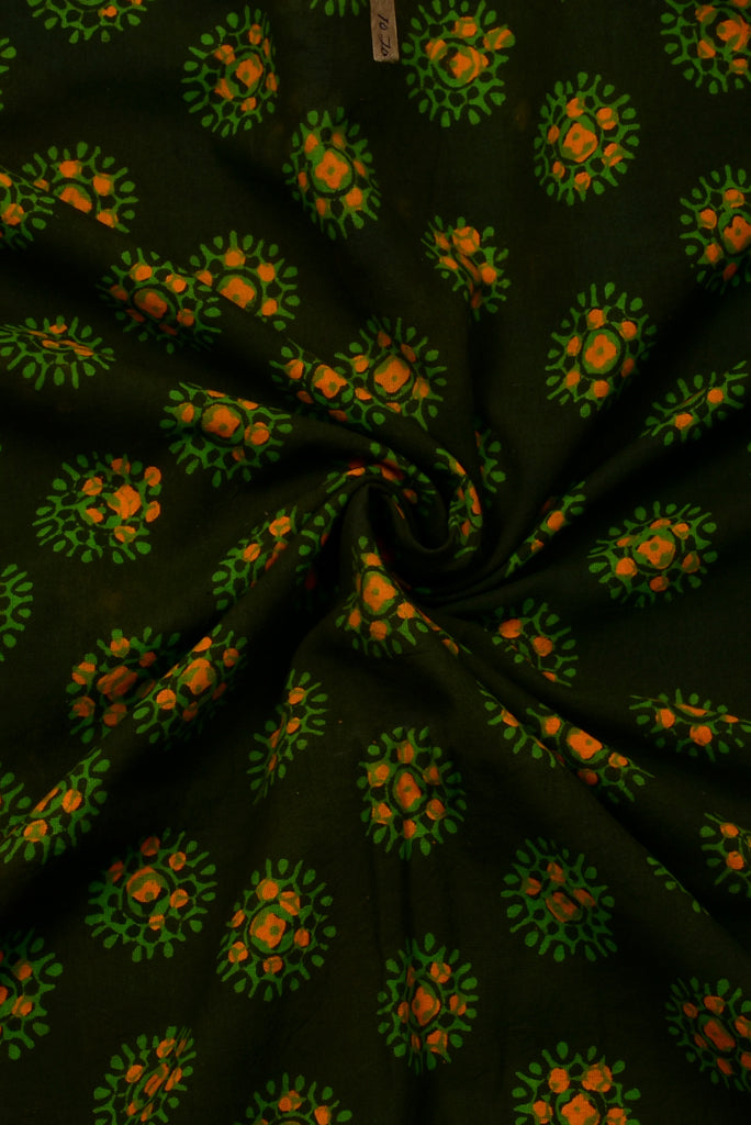 Dark Green Flower Print Cambric Cotton Fabric