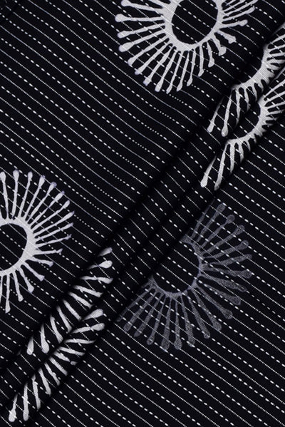 Black Object Print Kantha Cotton Fabric