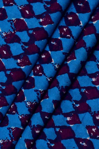 Blue Leaf Print Handblock Cotton Fabric