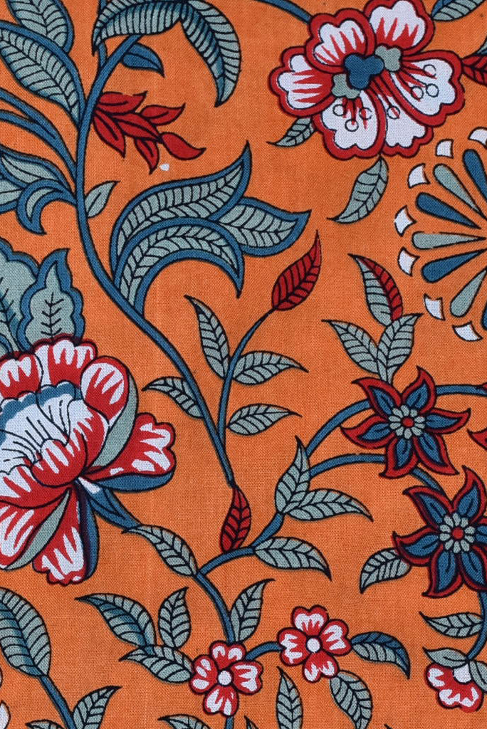 Orange Flower Print Rayon Fabric