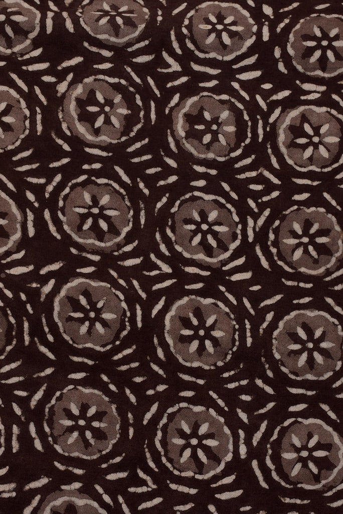Brown Flower Print Handblock Cotton Fabric