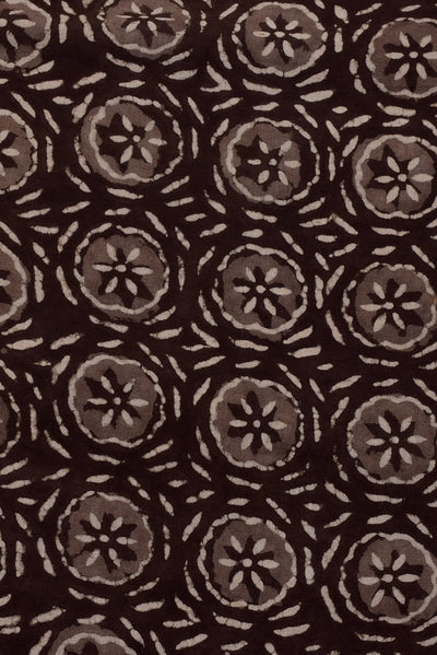 Brown Flower Print Handblock Cotton Fabric