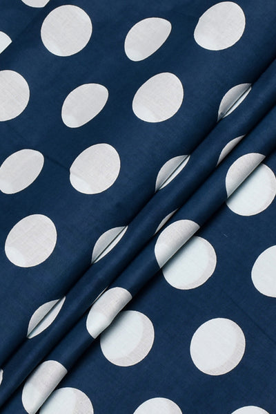 Blue Polka Dots Print Rayon Fabric