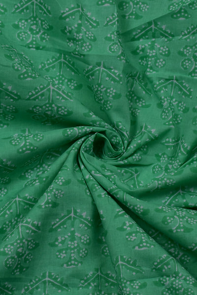 Green Plant Print Cotton Fabric
