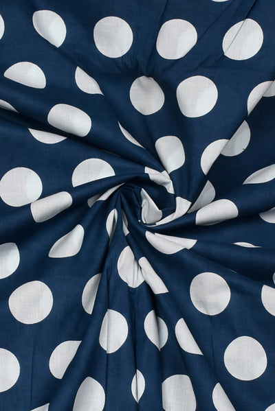 Blue Polka Dots Print Rayon Fabric