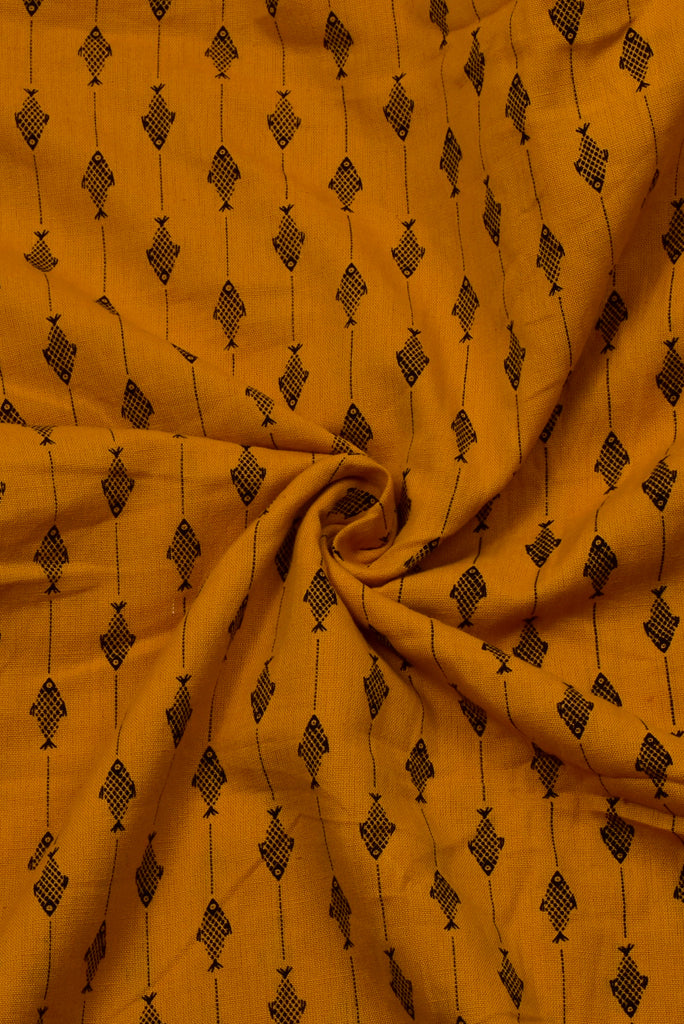 Yellow Fish Print Cotton Fabric