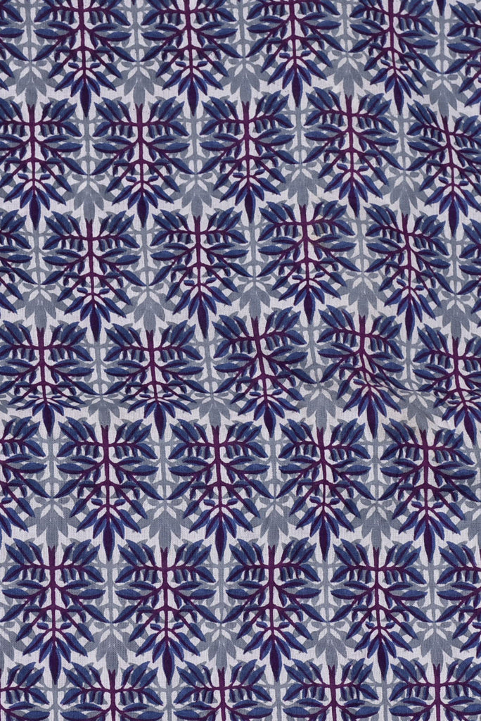 Grey Leaf Print Cotton Fabric