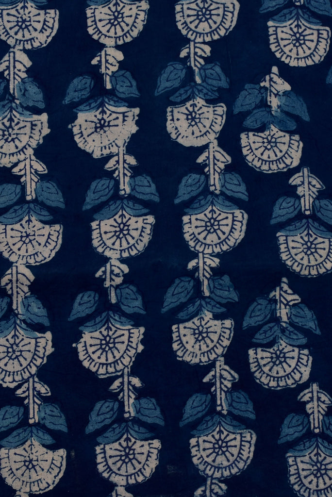 Blue Flower Print Indigio Handblock Cotton Fabric