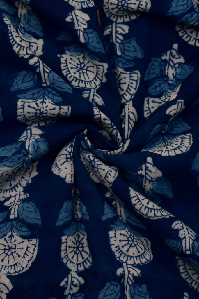 Blue Flower Print Indigio Handblock Cotton Fabric