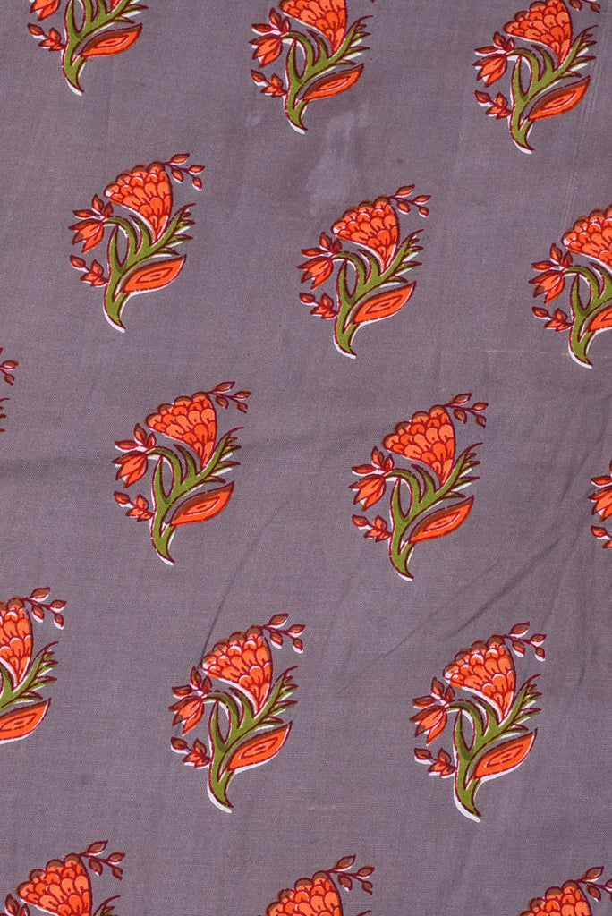 Gray Flower Print Rayon Fabric