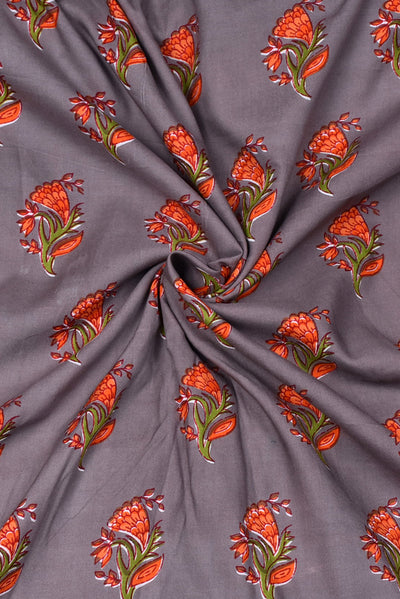 Gray Flower Print Rayon Fabric