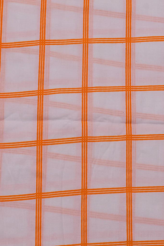 Orange Checks Print Rayon Fabric