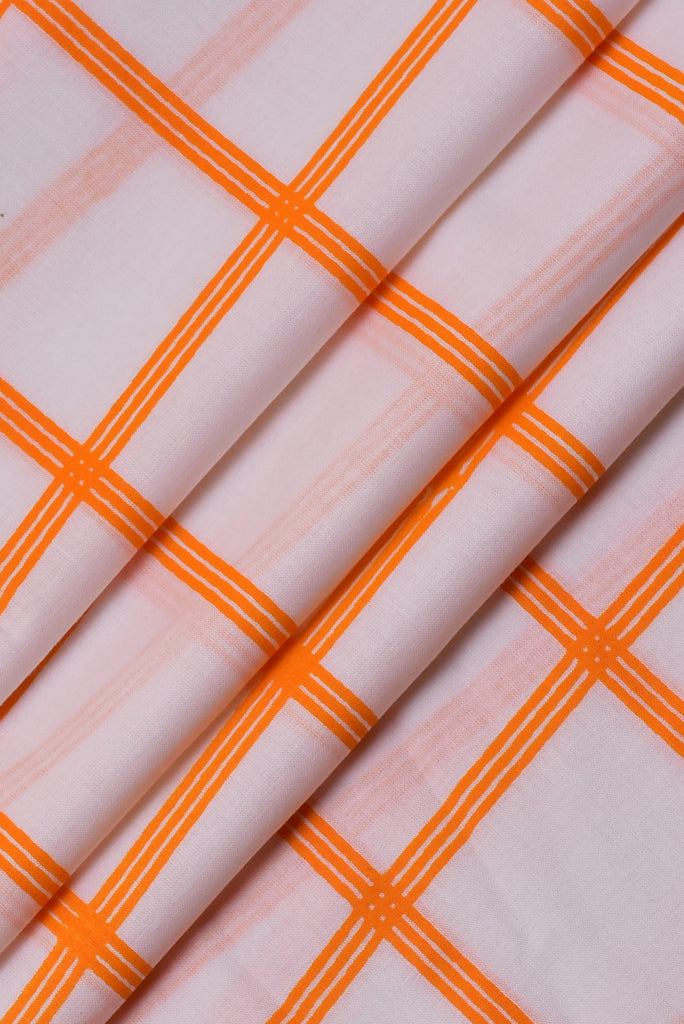 Orange Checks Print Rayon Fabric