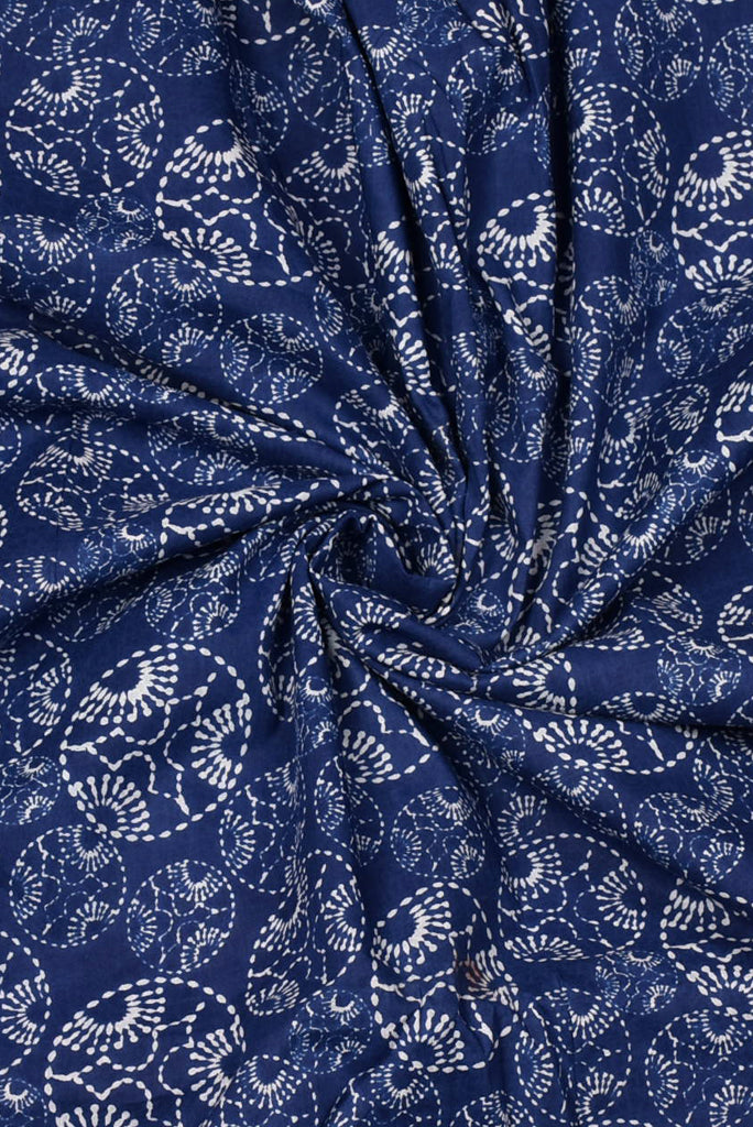 Blue Object Print Rayon Fabric