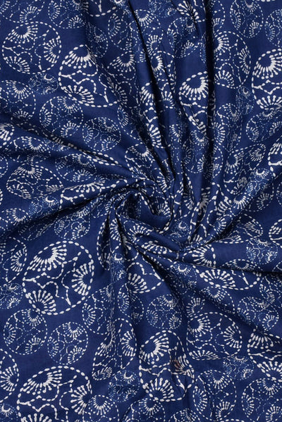 Blue Object Print Rayon Fabric