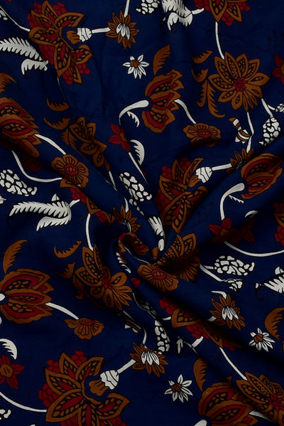 Dark Blue Flower Print Rayon Fabric