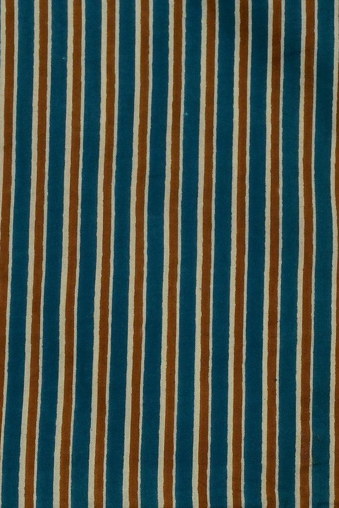 (Cut Piece 0.5 Mtr) Blue & Yellow Strips Print Rayon Fabric