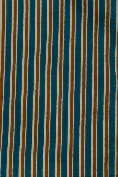 (Cut Piece 0.5 Mtr) Blue & Yellow Strips Print Rayon Fabric