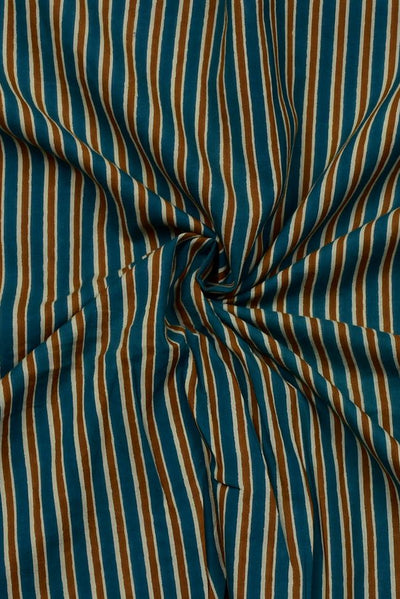 Blue & Yellow Strips Print Rayon Fabric