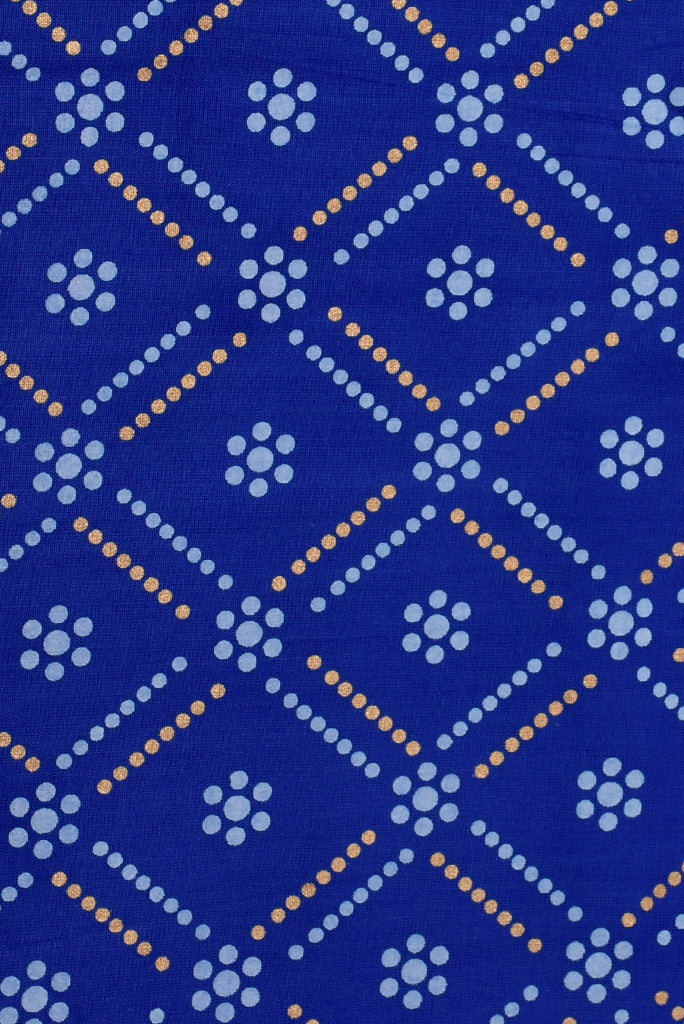 Blue Dots Strips Print Rayon Fabric