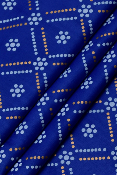 Blue Dots Strips Print Rayon Fabric