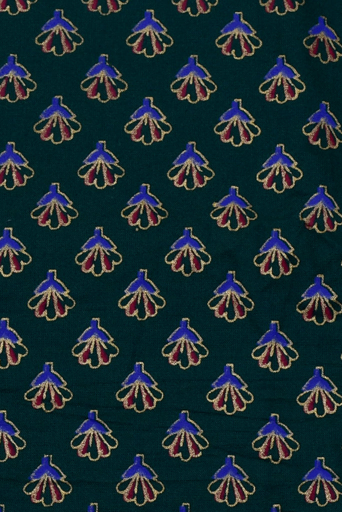 Dark Green Flower Print Rayon Fabric