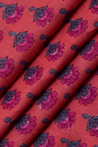 Red Flower Face Print Cotton Fabric