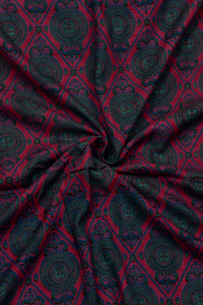 Red Bota Print Rayon Fabric