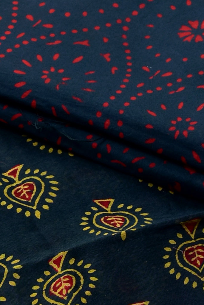 Dark Blue Flower Print Cotton Unstitched Suit Set with Cotton Duppatta