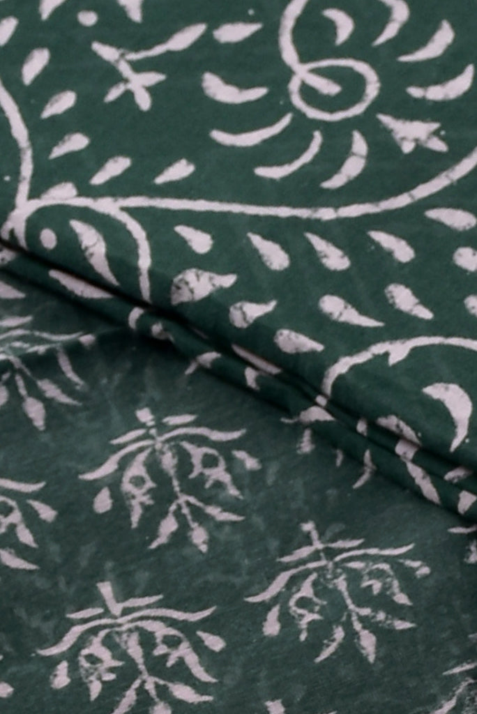 Green Leaf Print Chanderi Silk Unstitched Suit Set with Chanderi Silk Dupatta