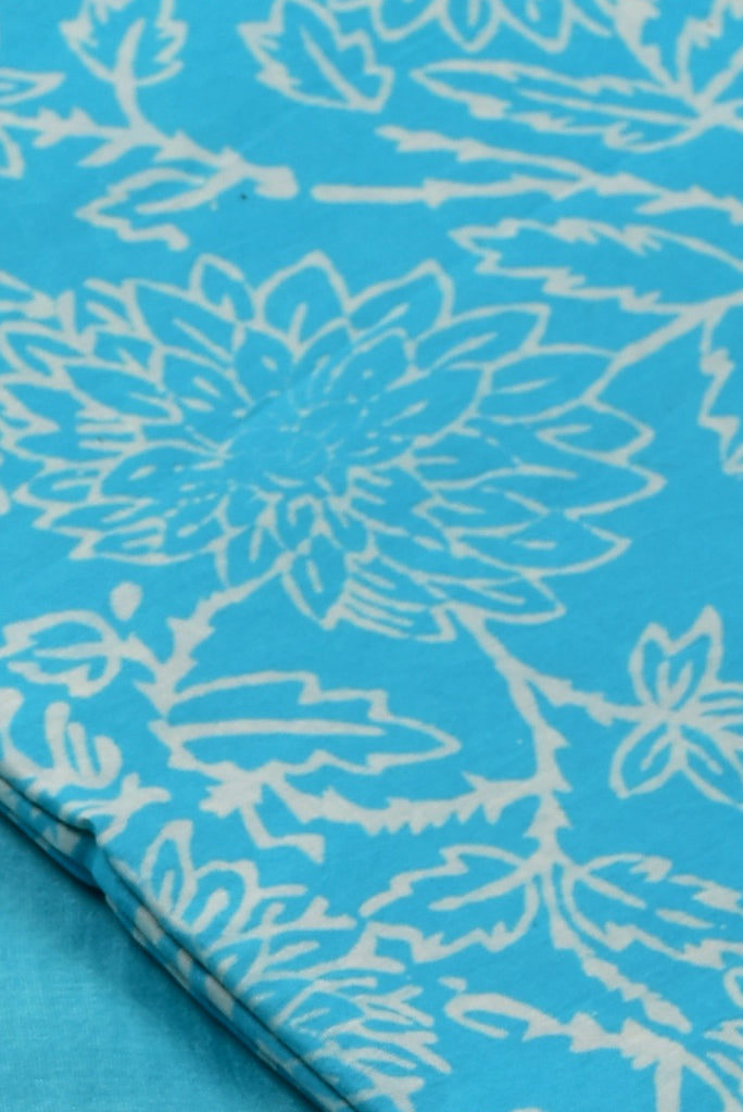 Sky Blue Flower Print Chanderi Unstitched Suit Set with Chanderi Dupatta
