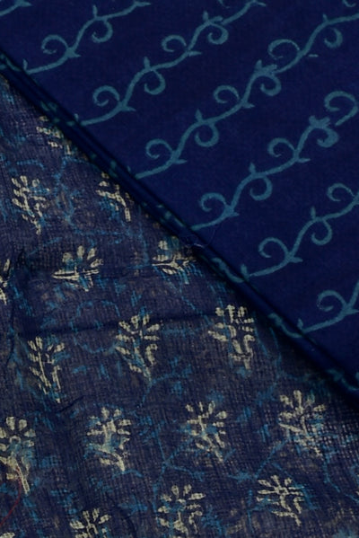 Blue Flower Print Cotton Suit Set with Kota Doria Duppatta