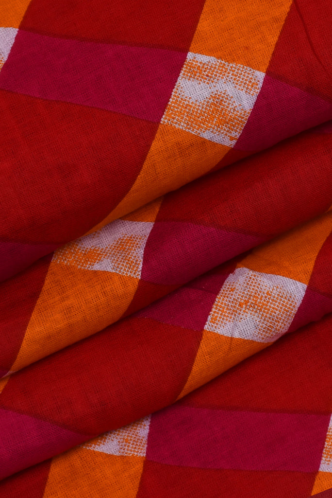 Red Pink Orange Leheriya Cotton Fabric
