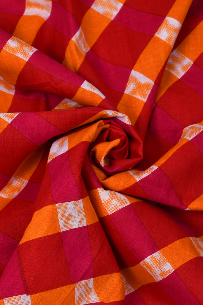 Red Pink Orange Leheriya Cotton Fabric