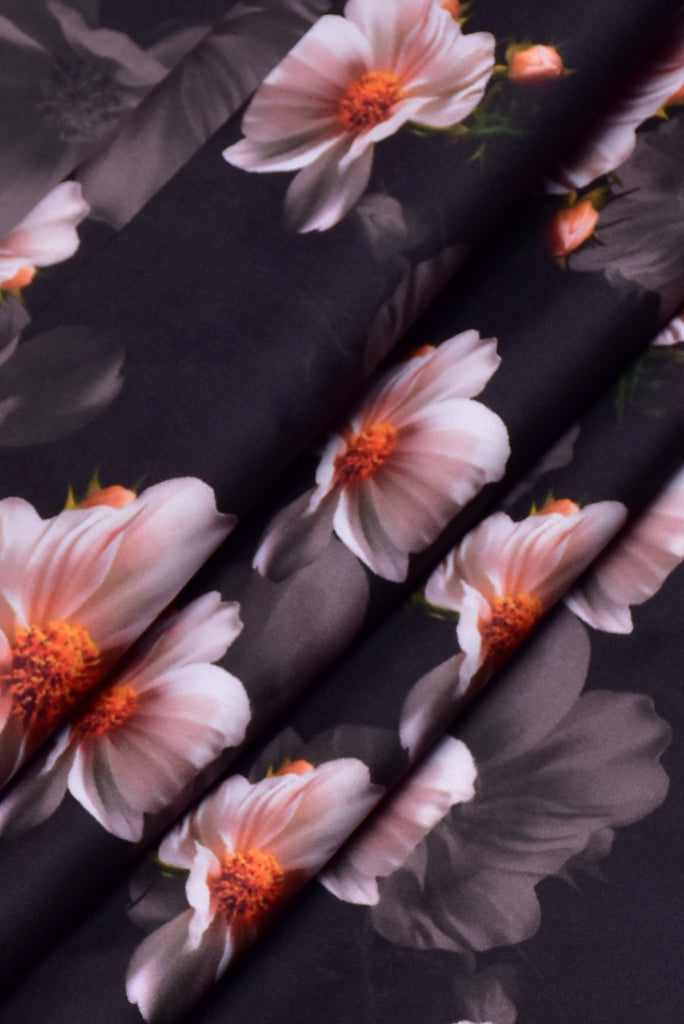 Black Flower Print Georgette Fabric