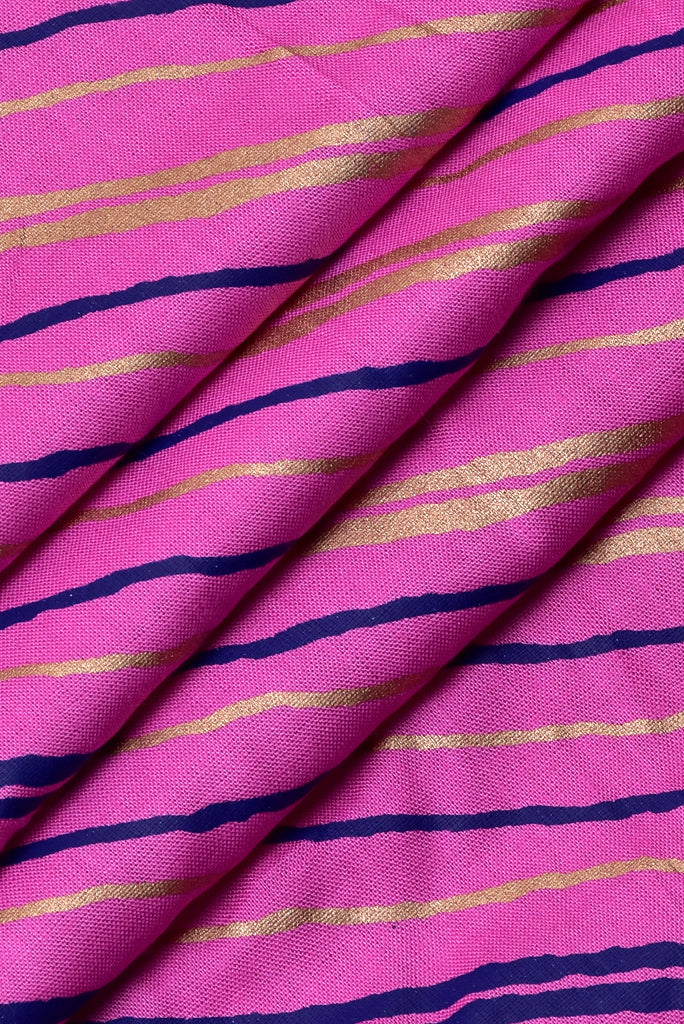 Pink & Gold Lahariya Rayon Fabric